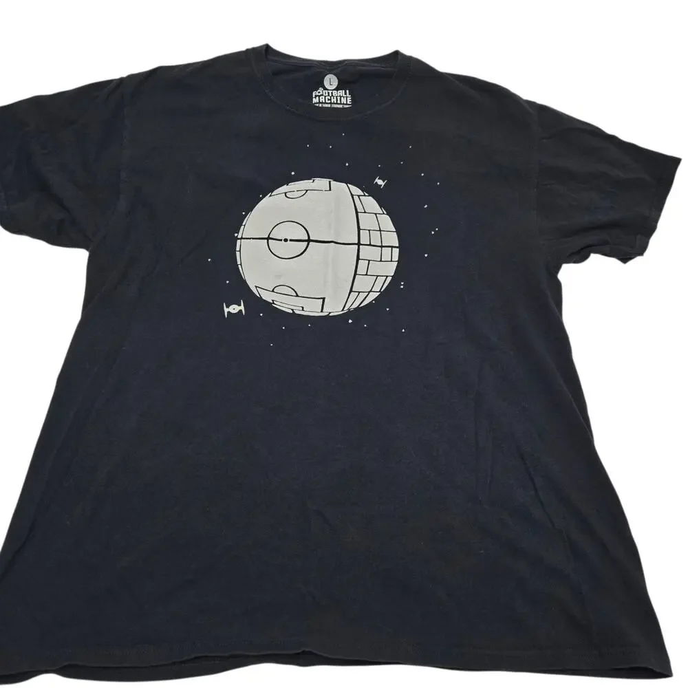 Football Machine Star Wars Death Star Graphic T-Shirt Large Black Gray
